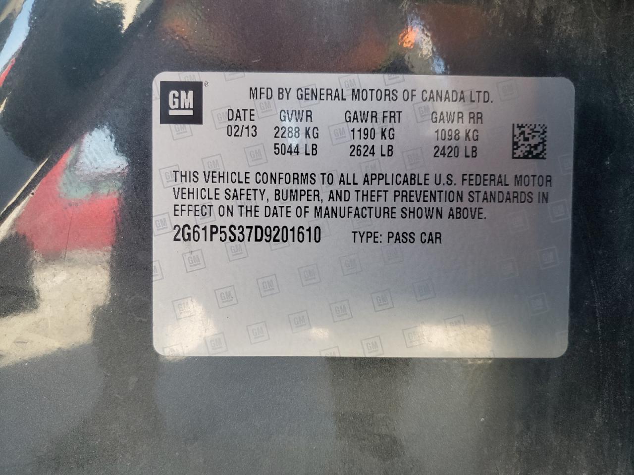 2013 Cadillac Xts Luxury Collection VIN: 2G61P5S37D9201610 Lot: 87219415