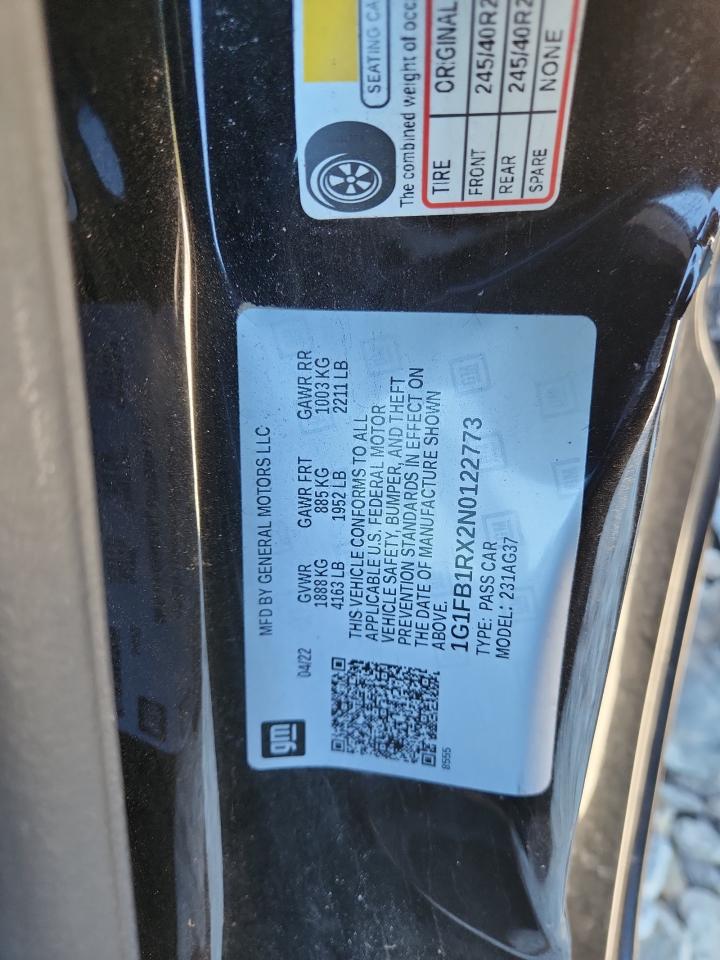 2022 Chevrolet Camaro Ls VIN: 1G1FB1RX2N0122773 Lot: 82503185