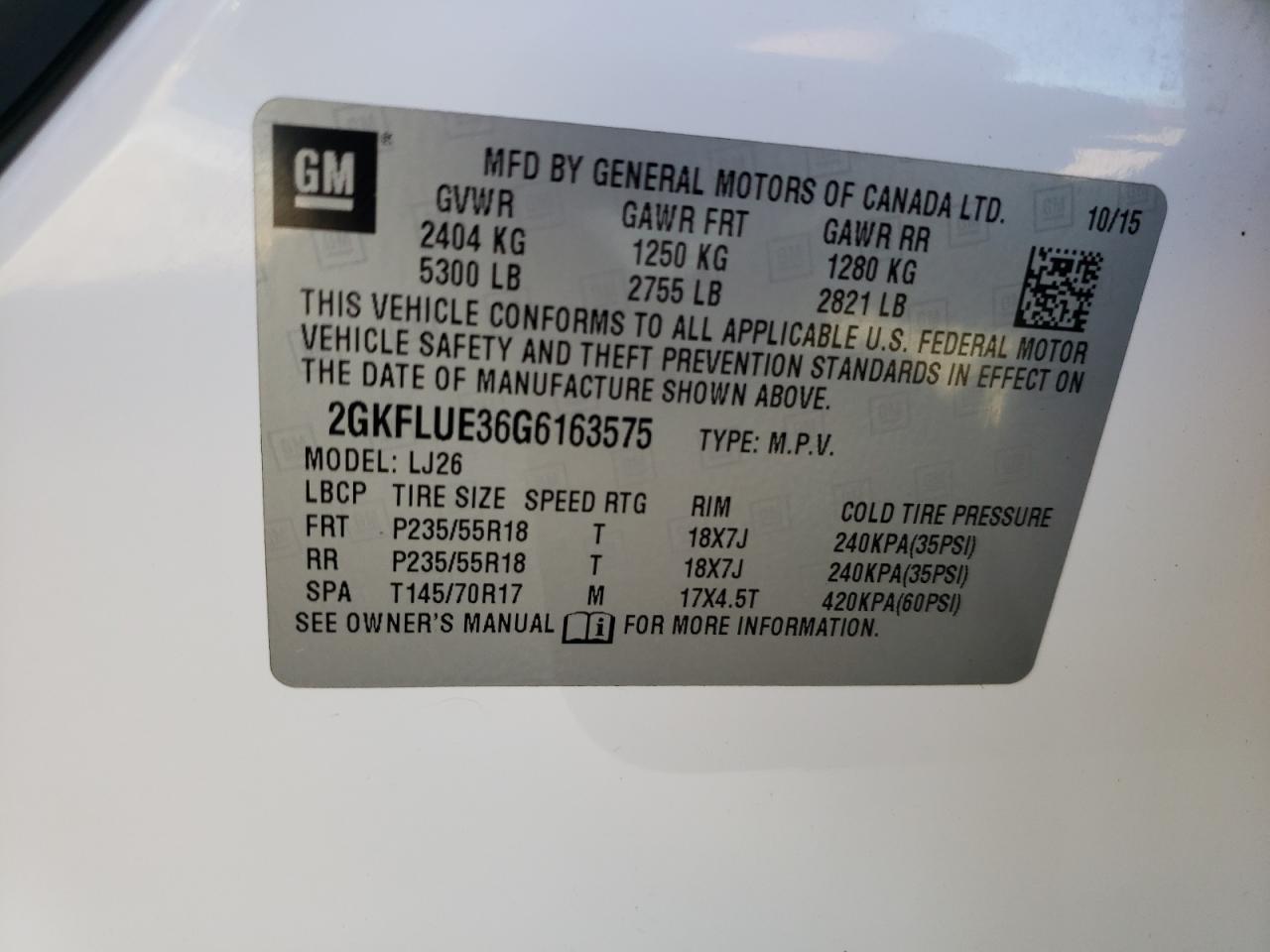 2016 GMC Terrain Slt VIN: 2GKFLUE36G6163575 Lot: 86056145