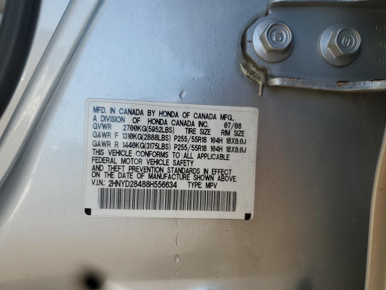 2008 Acura Mdx Technology VIN: 2HNYD28488H556634 Lot: 89639005