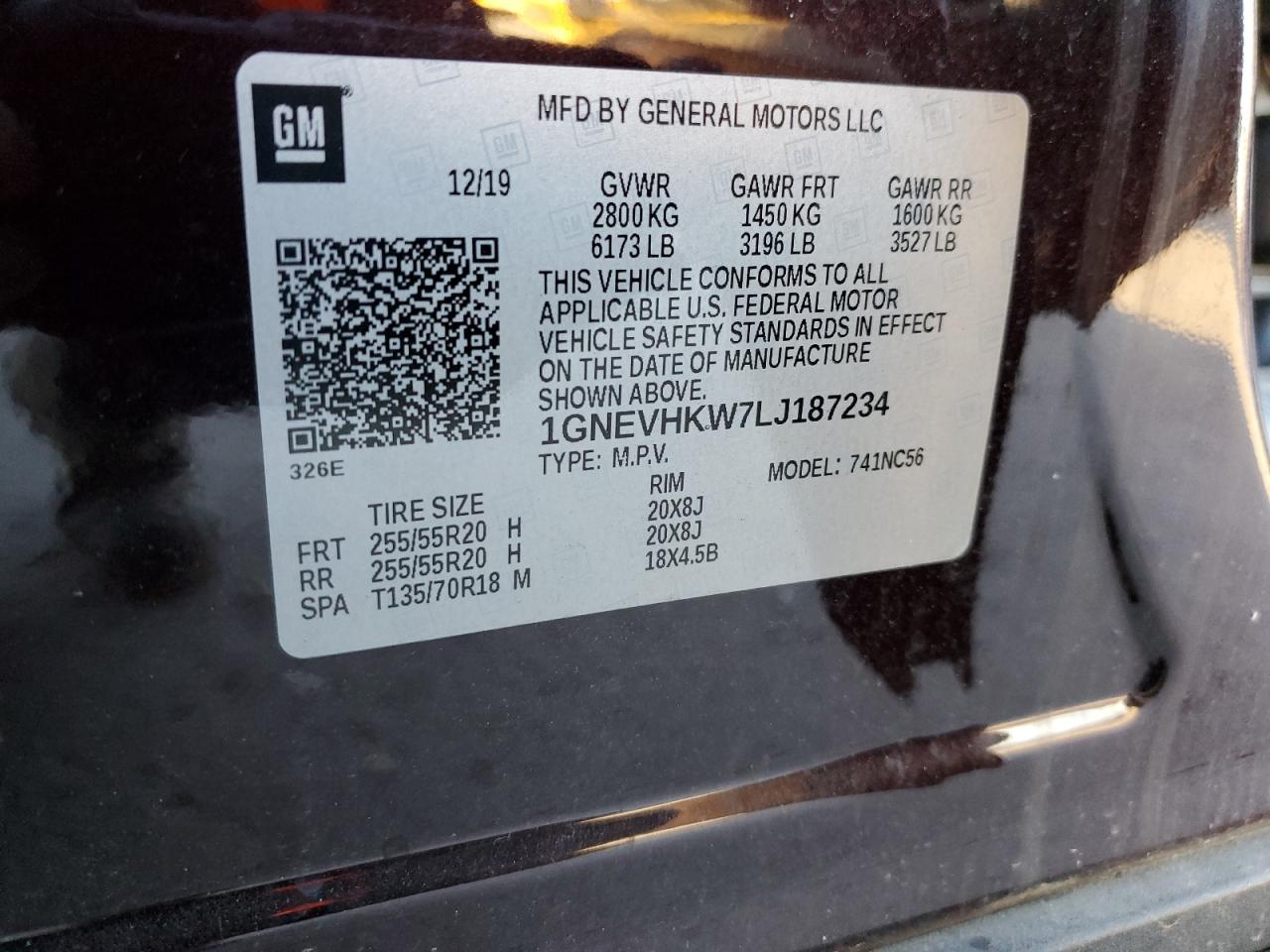 2020 Chevrolet Traverse Lt VIN: 1GNEVHKW7LJ187234 Lot: 90269085