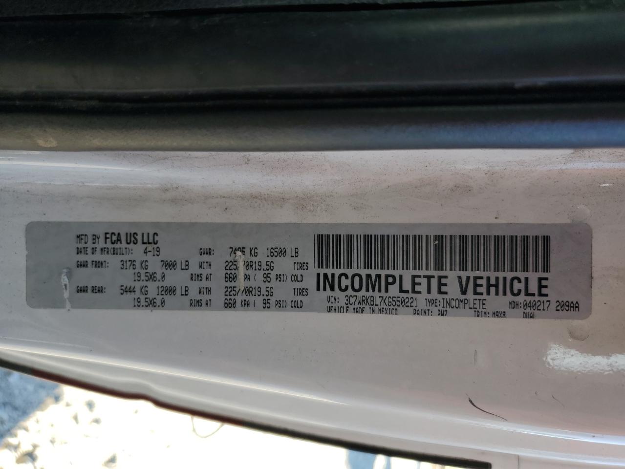 2019 Ram 4500 VIN: 3C7WRKBL7KG550221 Lot: 86224735
