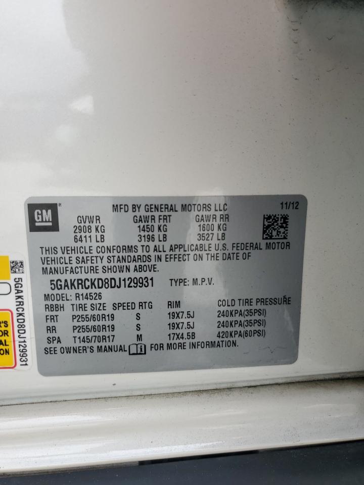 2013 Buick Enclave VIN: 5GAKRCKD8DJ129931 Lot: 85667355