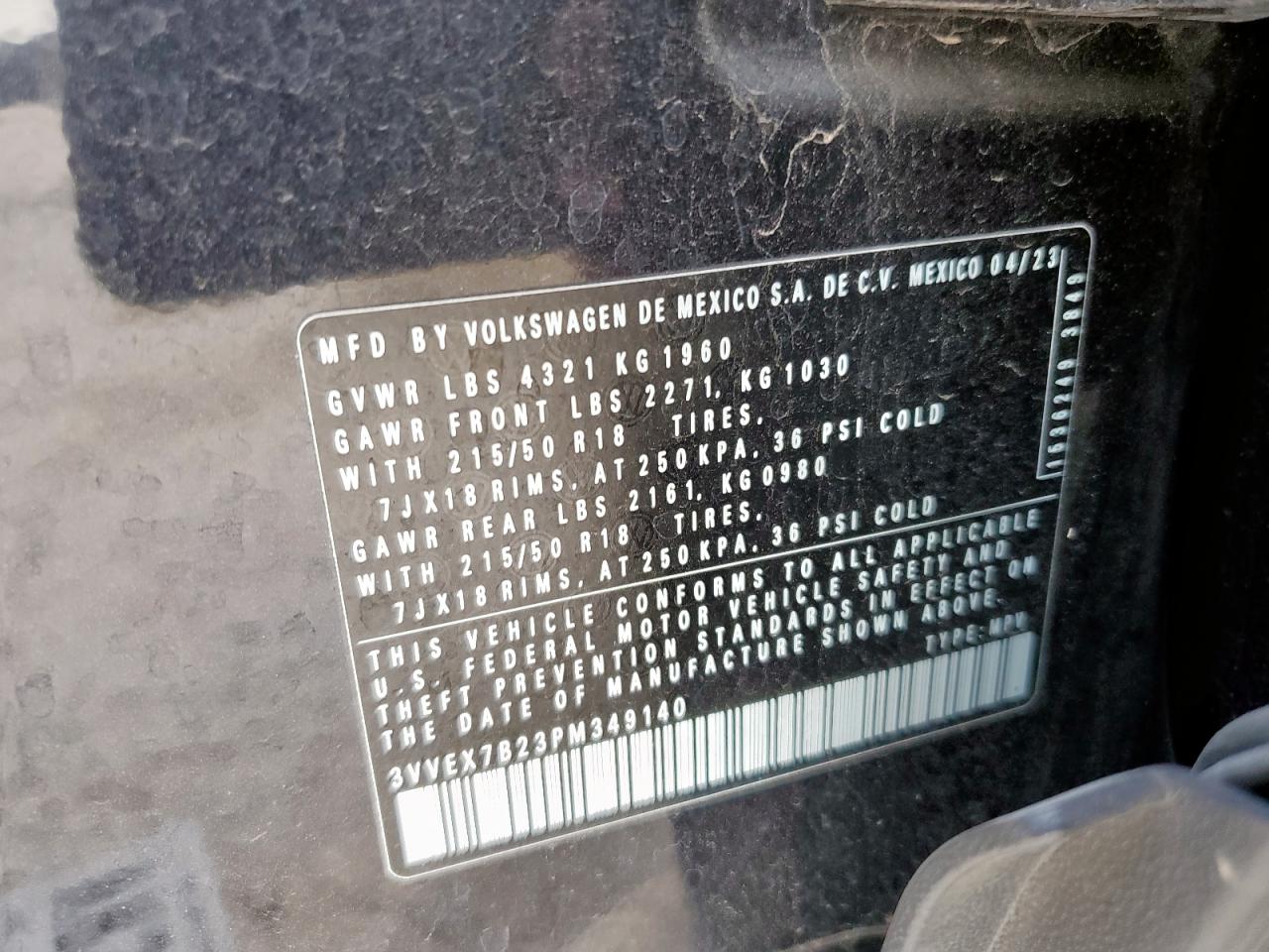 2023 Volkswagen Taos Se VIN: 3VVEX7B23PM349140 Lot: 82348585