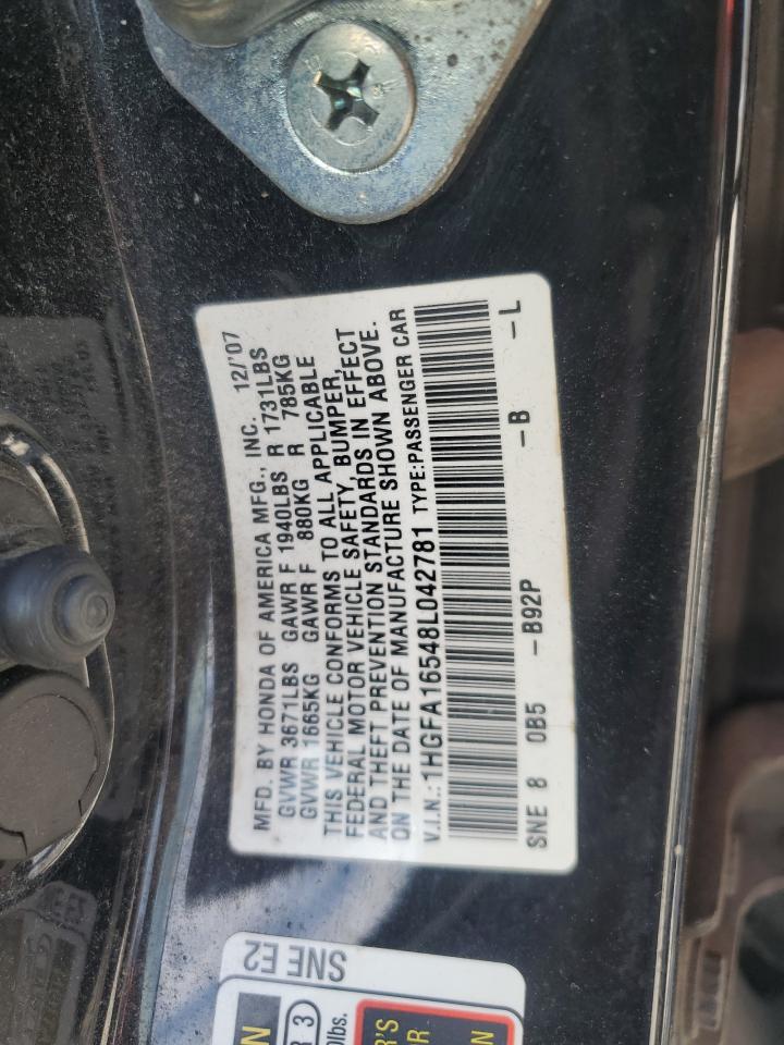 2008 Honda Civic Lx VIN: 1HGFA16548L042781 Lot: 80679085