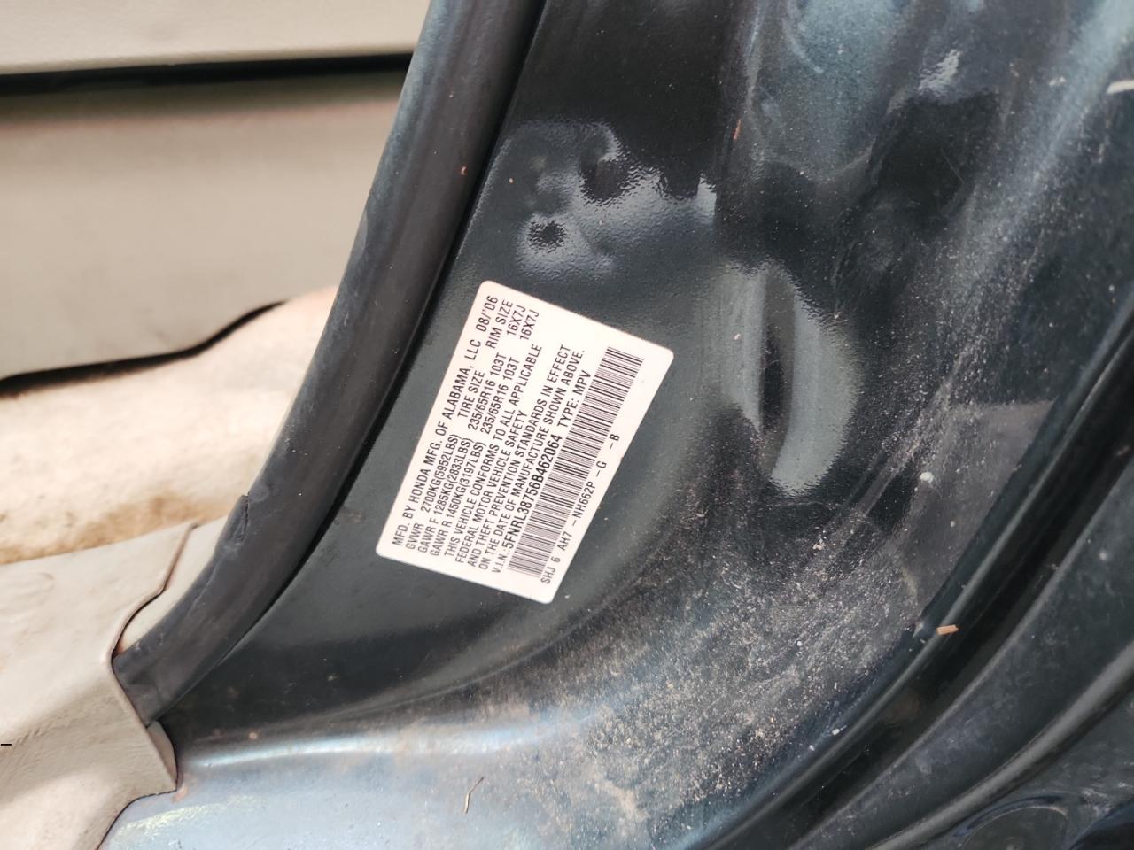 2006 Honda Odyssey Exl VIN: 5FNRL38756B462064 Lot: 89824015