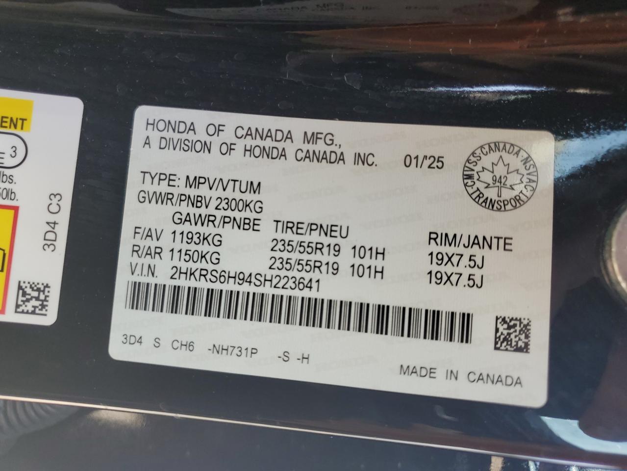 2025 Honda Cr-V Sport Touring VIN: 2HKRS6H94SH223641 Lot: 85097075