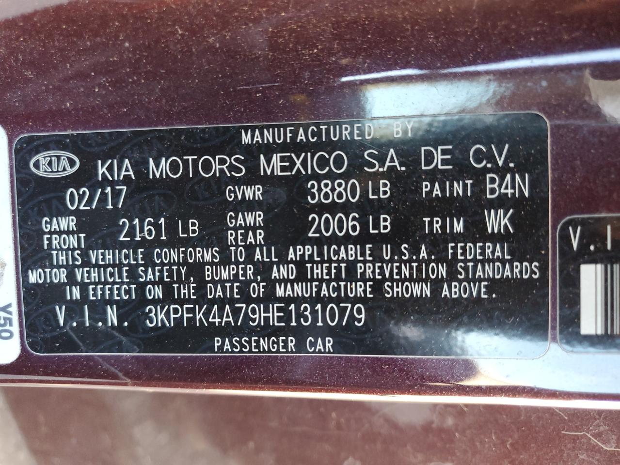 2017 Kia Forte Lx VIN: 3KPFK4A79HE131079 Lot: 86549175