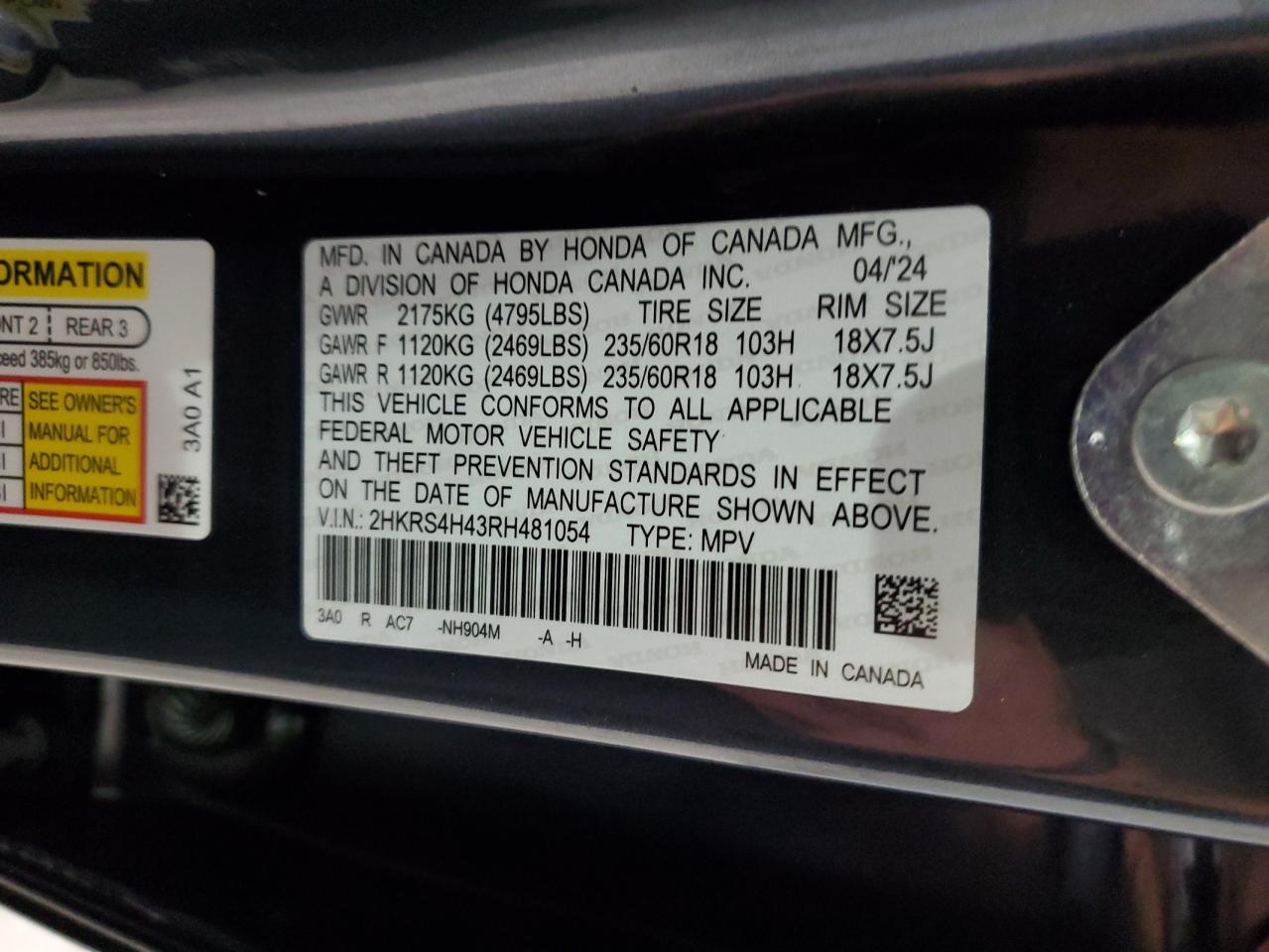 2024 Honda Cr-V Ex VIN: 2HKRS4H43RH481054 Lot: 90452175