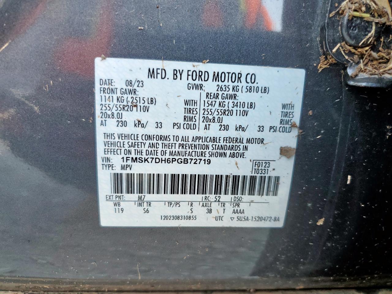 2023 Ford Explorer Xlt VIN: 1FMSK7DH6PGB72719 Lot: 82255545