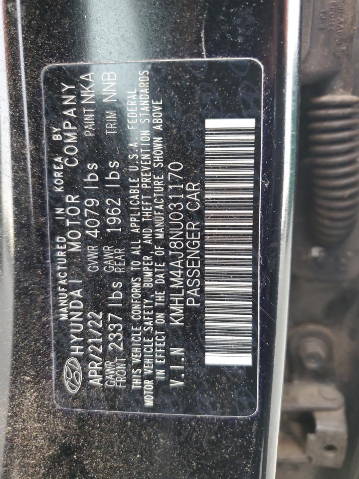 2022 Hyundai Elantra Blue VIN: KMHLM4AJ8NU031170 Lot: 85310295