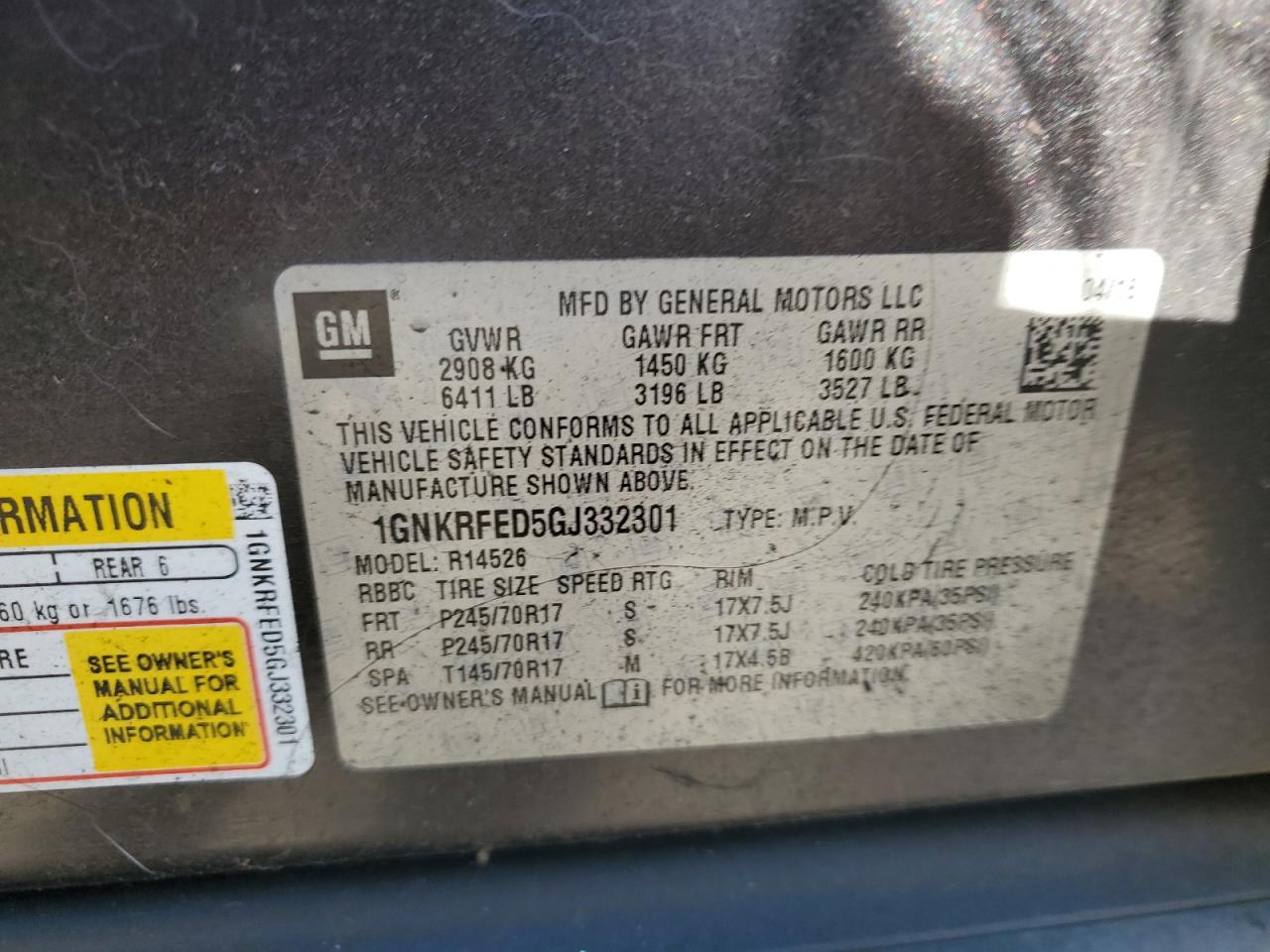 2016 Chevrolet Traverse Ls VIN: 1GNKRFED5GJ332301 Lot: 81812565