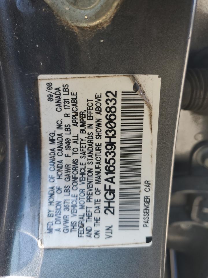 2009 Honda Civic Lx VIN: 2HGFA16539H306832 Lot: 87102605