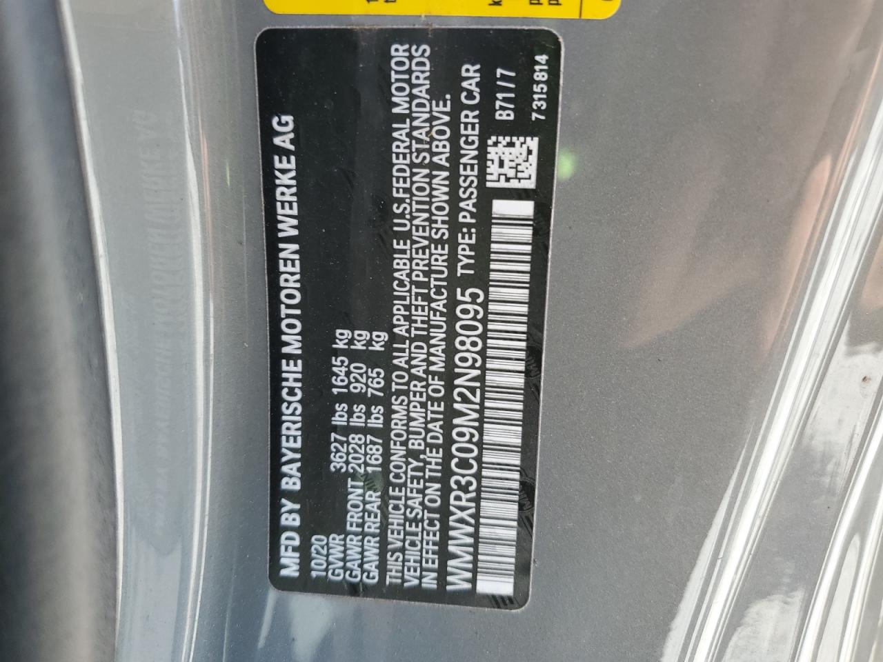 2021 Mini Cooper VIN: WMWXR3C09M2N98095 Lot: 82437435