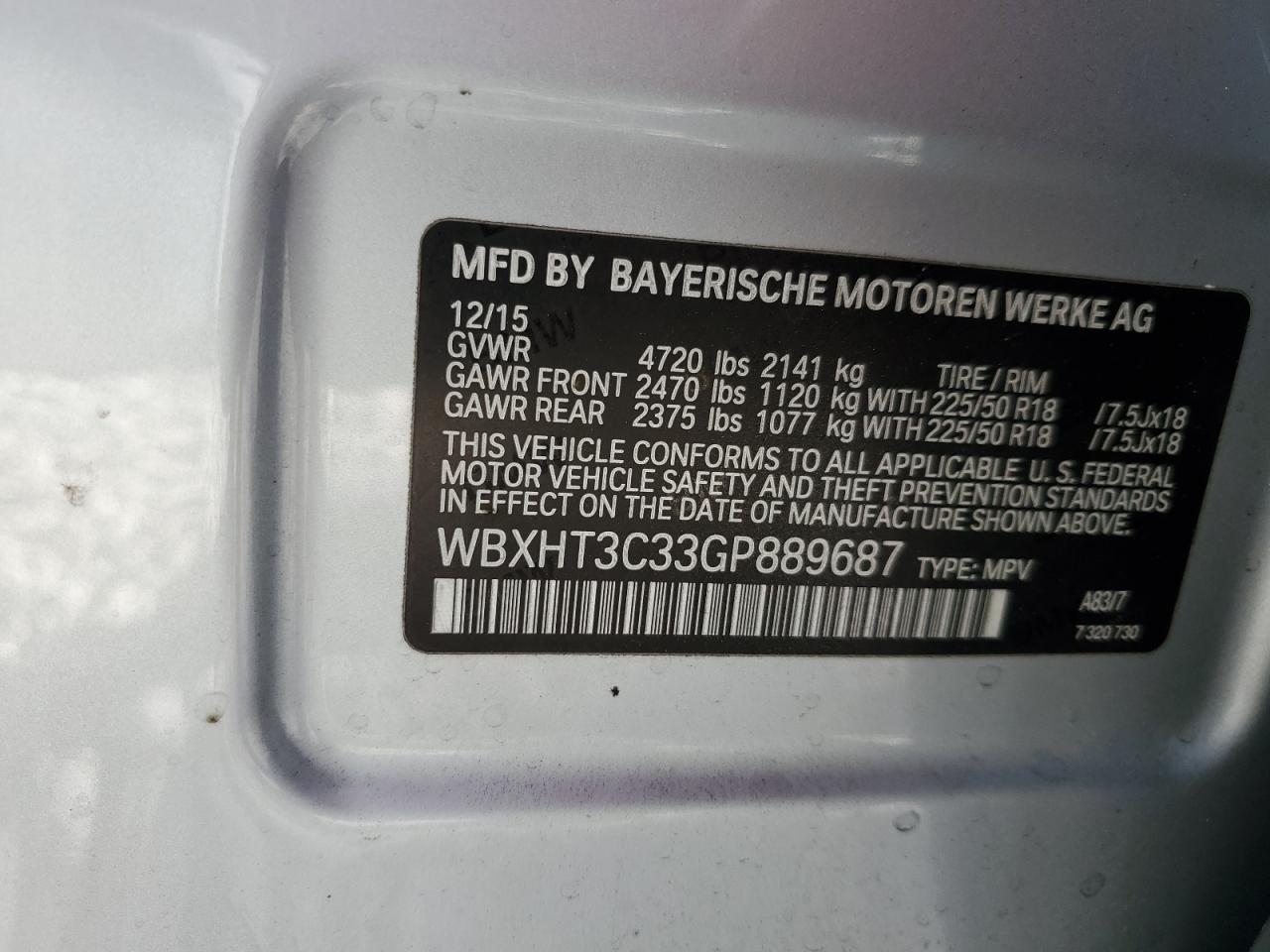 2016 BMW X1 xDrive28I VIN: WBXHT3C33GP889687 Lot: 82469505