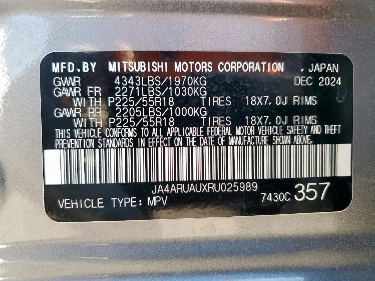 2024 Mitsubishi Outlander Sport S/Se VIN: JA4ARUAUXRU025989 Lot: 86269725