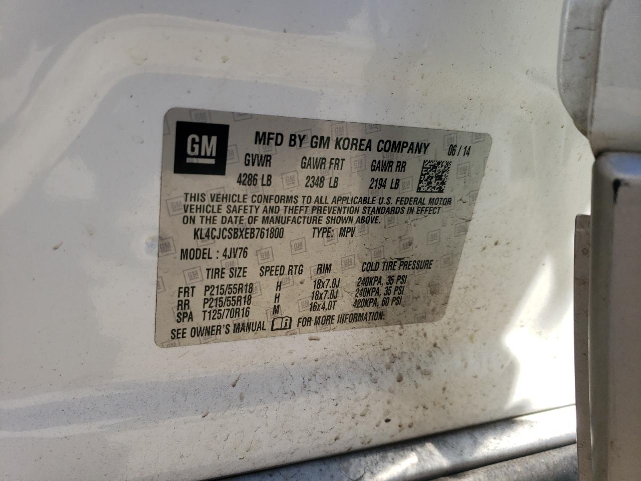 2014 Buick Encore VIN: KL4CJCSBXEB761800 Lot: 84442605