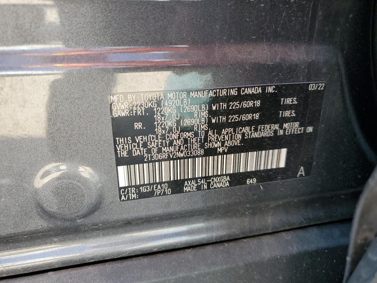 2022 Toyota Rav4 Limited VIN: 2T3D6RFV2NW033088 Lot: 81935515