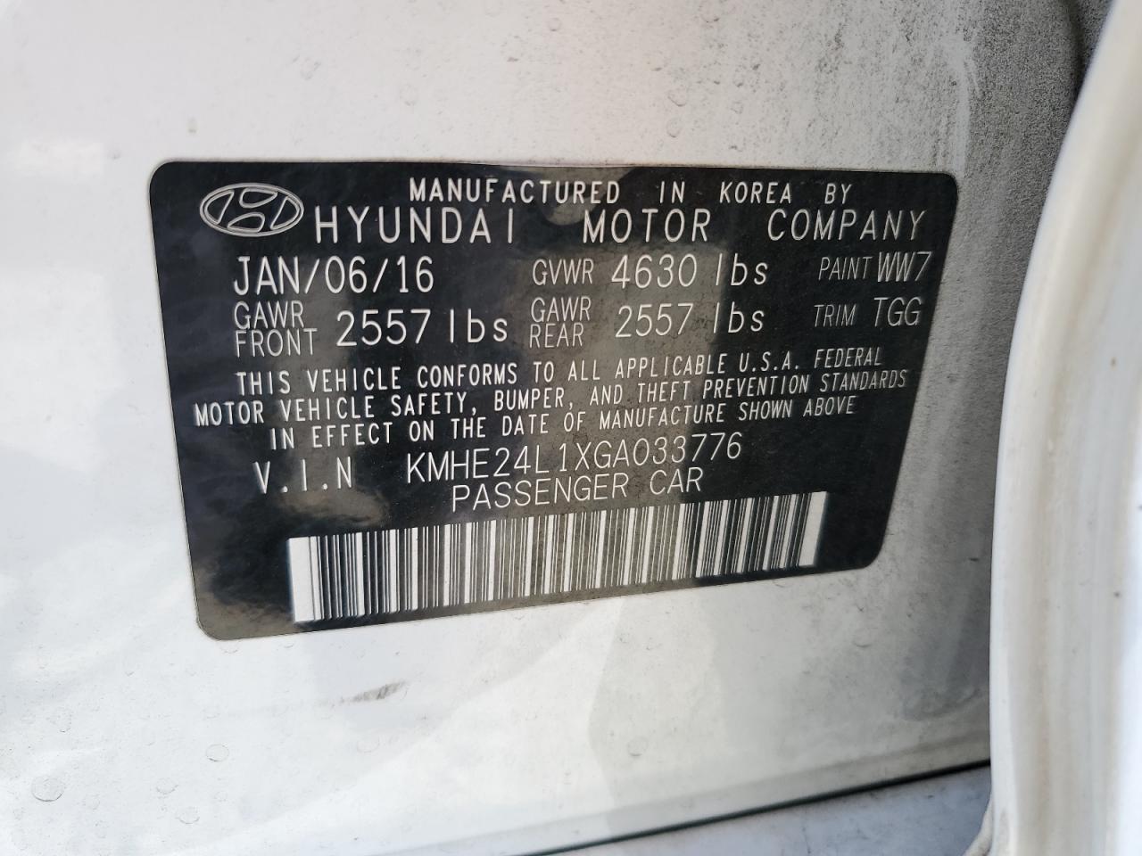 2016 Hyundai Sonata Hybrid VIN: KMHE24L1XGA033776 Lot: 82283545