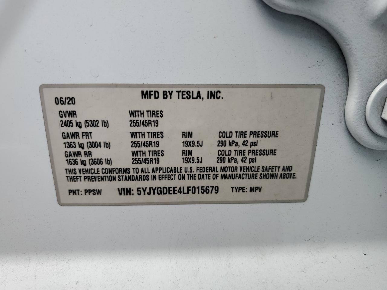 2020 Tesla Model Y VIN: 5YJYGDEE4LF015679 Lot: 84949365