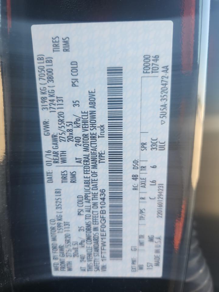 2016 Ford F150 Supercrew VIN: 1FTFW1EF0GFB10436 Lot: 84716075