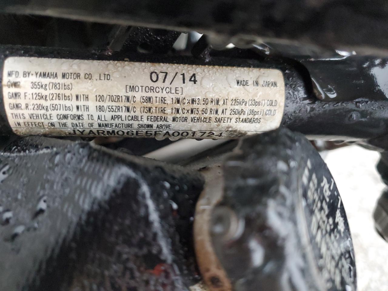 2015 Yamaha Fz07 VIN: JYARM06E5FA001724 Lot: 90304835