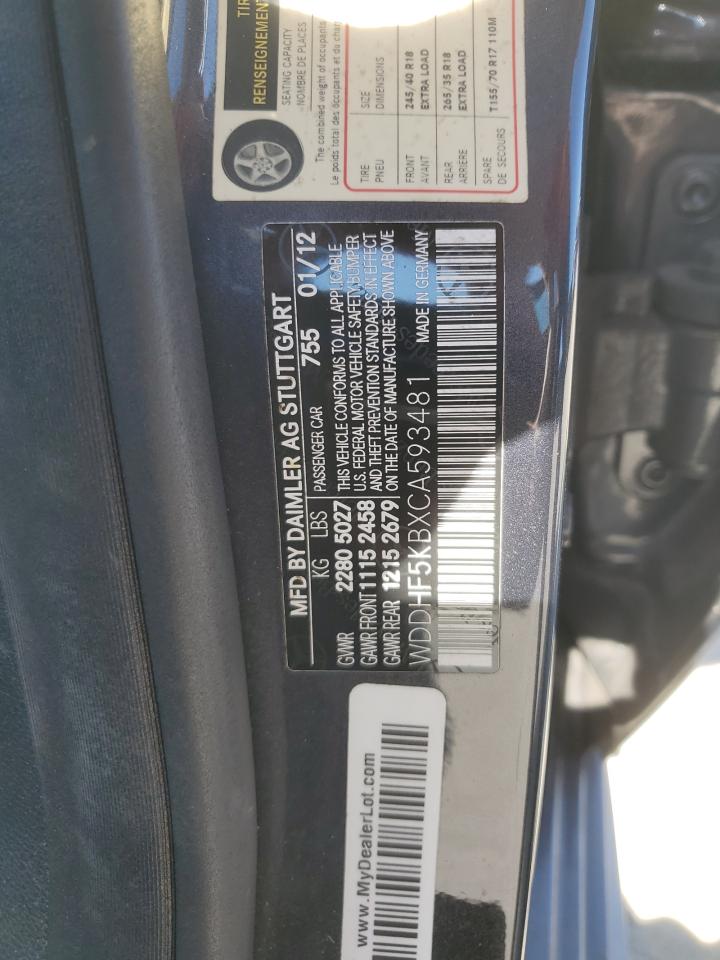 2012 Mercedes-Benz E 350 VIN: WDDHF5KBXCA593481 Lot: 84552435