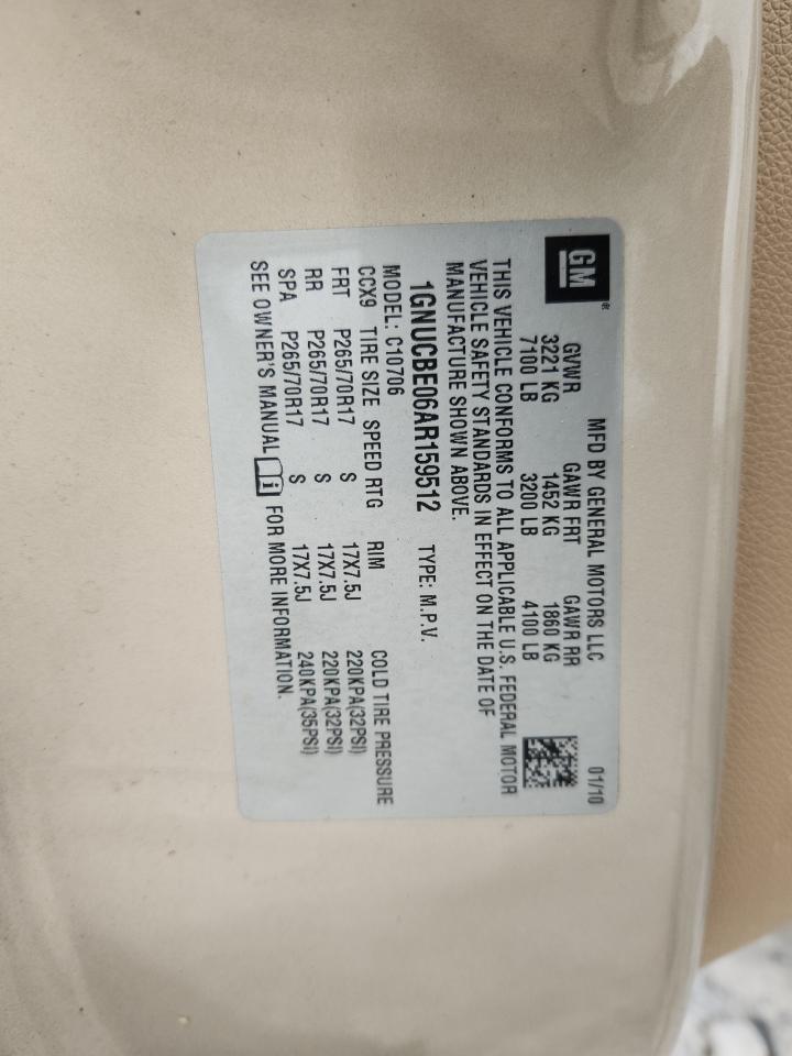 2010 Chevrolet Tahoe C1500 Lt VIN: 1GNUCBE06AR159512 Lot: 82294845