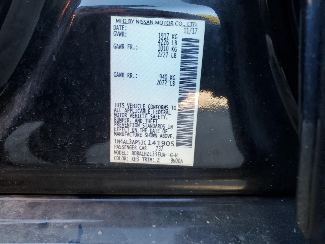 2018 Nissan Altima 2.5 VIN: 1N4AL3AP5JC141905 Lot: 86474735