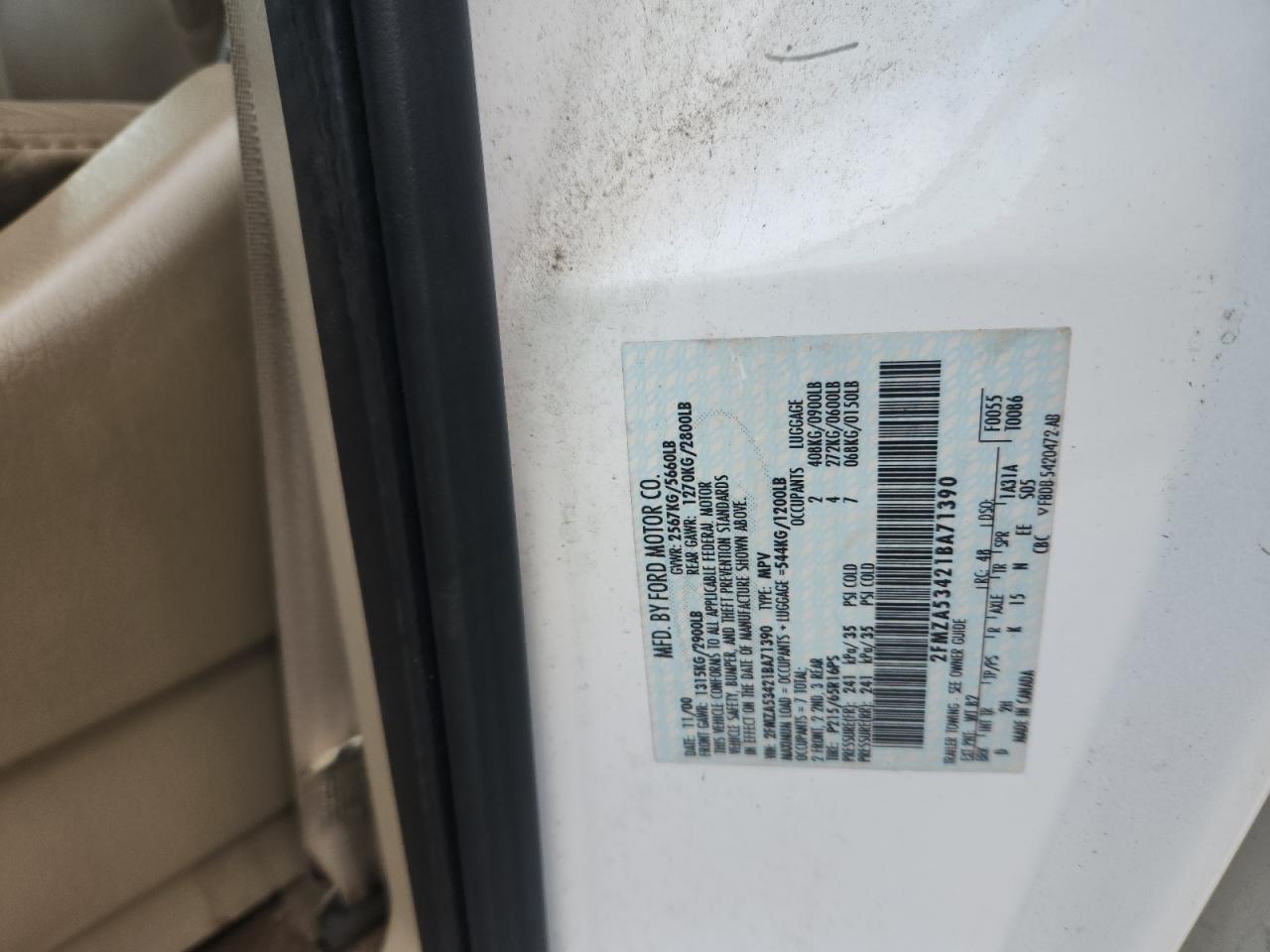 2001 Ford Windstar Sel VIN: 2FMZA53421BA71390 Lot: 90693635