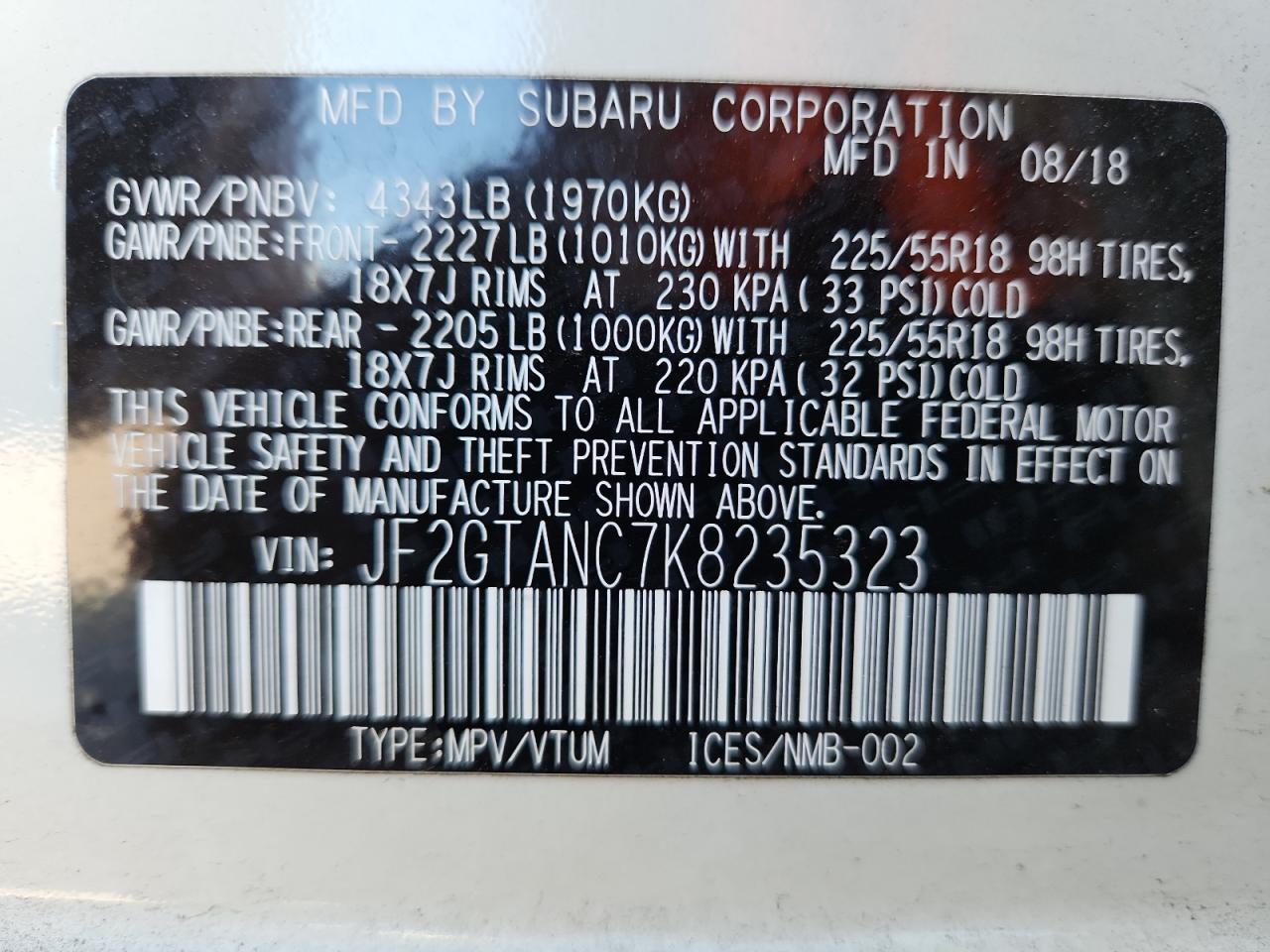 2019 Subaru Crosstrek Limited VIN: JF2GTANC7K8235323 Lot: 85905185