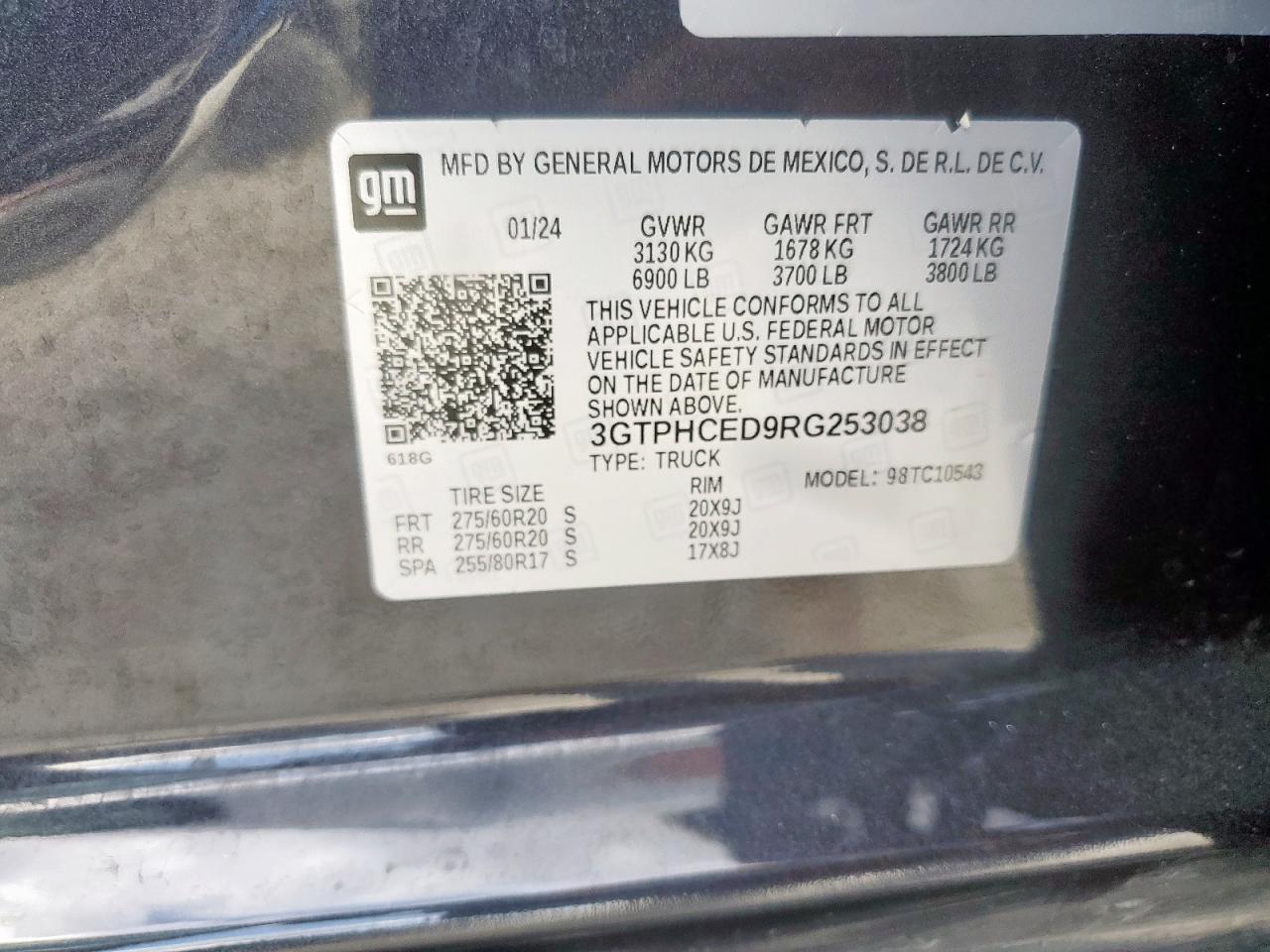 2024 GMC Sierra C1500 Elevation VIN: 3GTPHCED9RG253038 Lot: 82299265