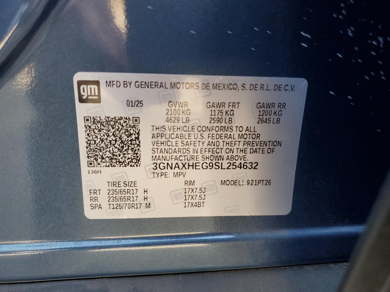 2025 Chevrolet Equinox Lt VIN: 3GNAXHEG9SL254632 Lot: 82420405