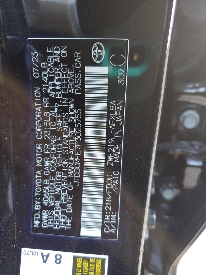 2023 Toyota Corolla Le VIN: JTDBCMFE7P3025755 Lot: 82380745