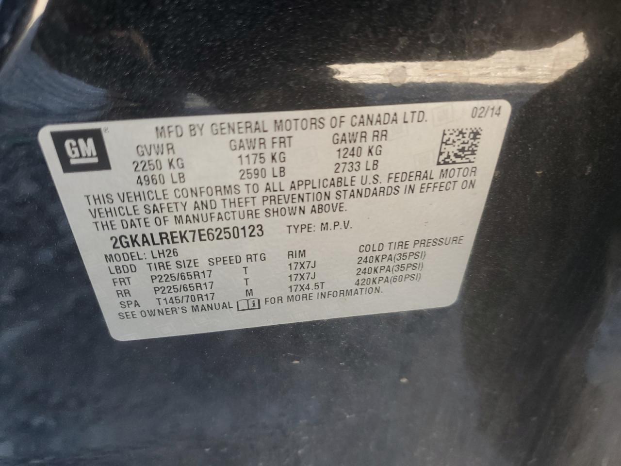 2014 GMC Terrain Sle VIN: 2GKALREK7E6250123 Lot: 82182115