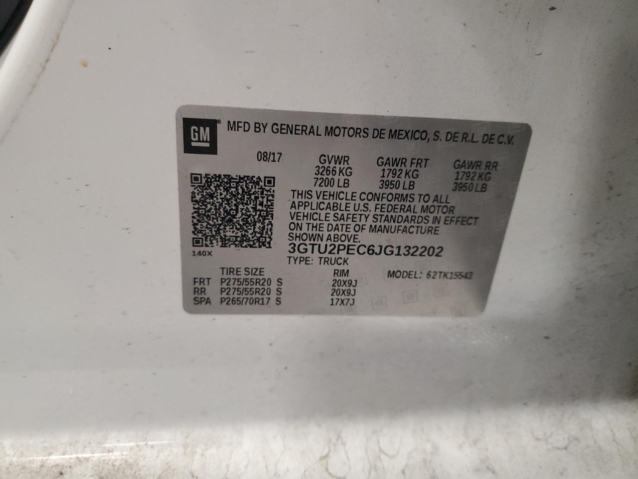 2018 GMC Sierra K1500 Denali VIN: 3GTU2PEC6JG132202 Lot: 86255295