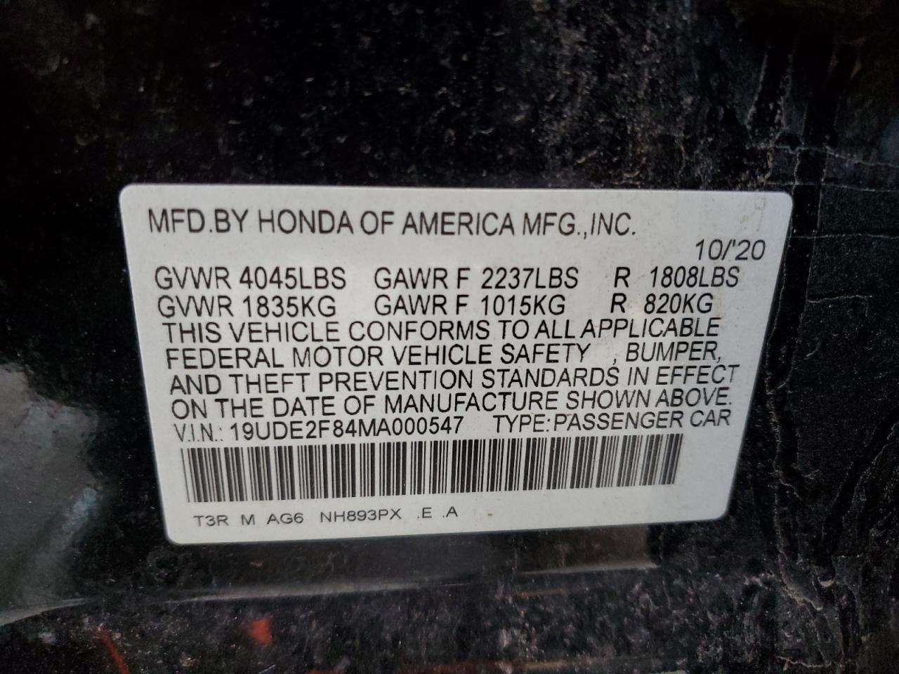 2021 Acura Ilx Premium A-Spec VIN: 19UDE2F84MA000547 Lot: 84808635