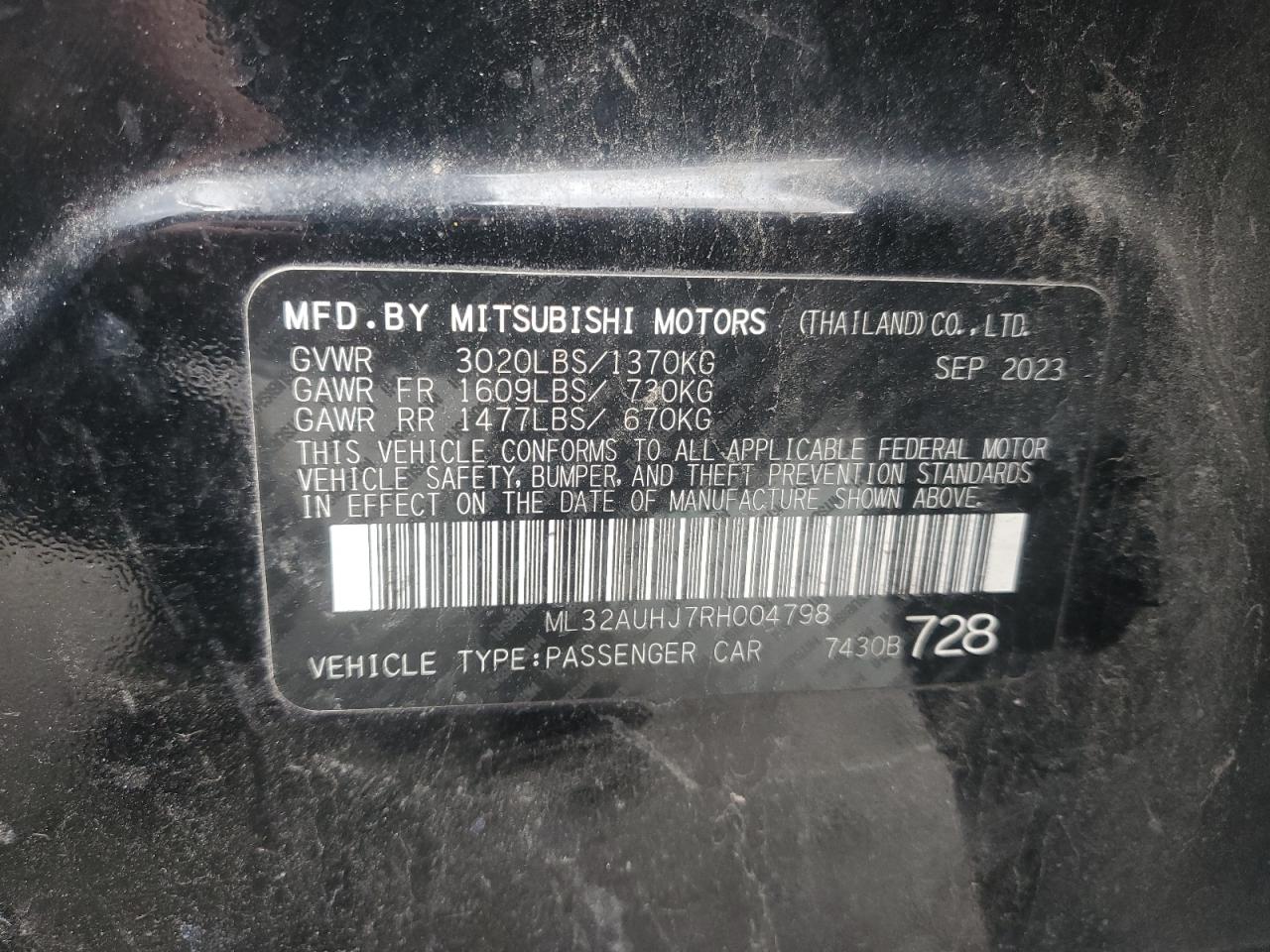 2024 Mitsubishi Mirage Es VIN: ML32AUHJ7RH004798 Lot: 90940805