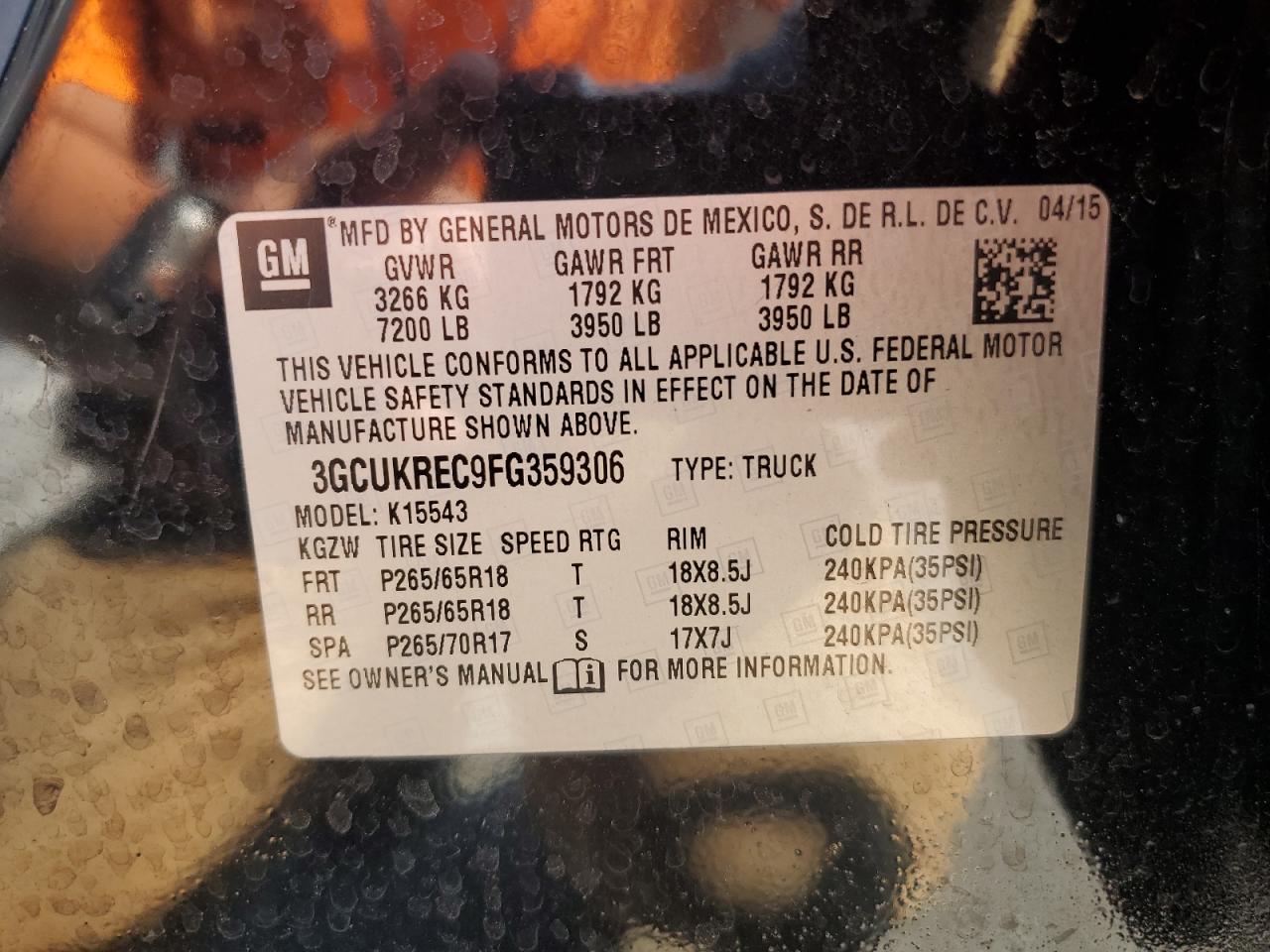 2015 Chevrolet Silverado K1500 Lt VIN: 3GCUKREC9FG359306 Lot: 84897615