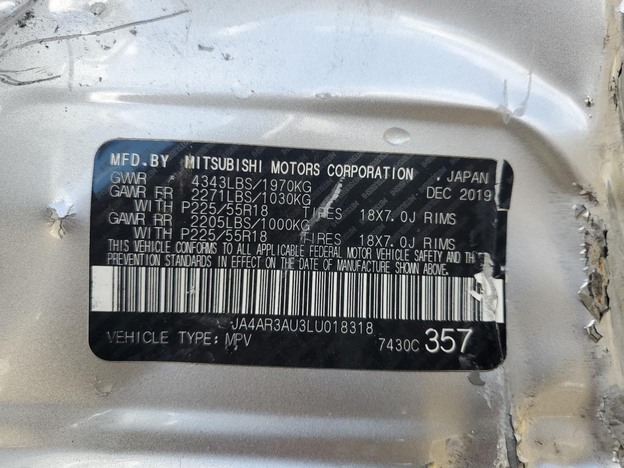 2020 Mitsubishi Outlander Sport Es VIN: JA4AR3AU3LU018318 Lot: 90577135