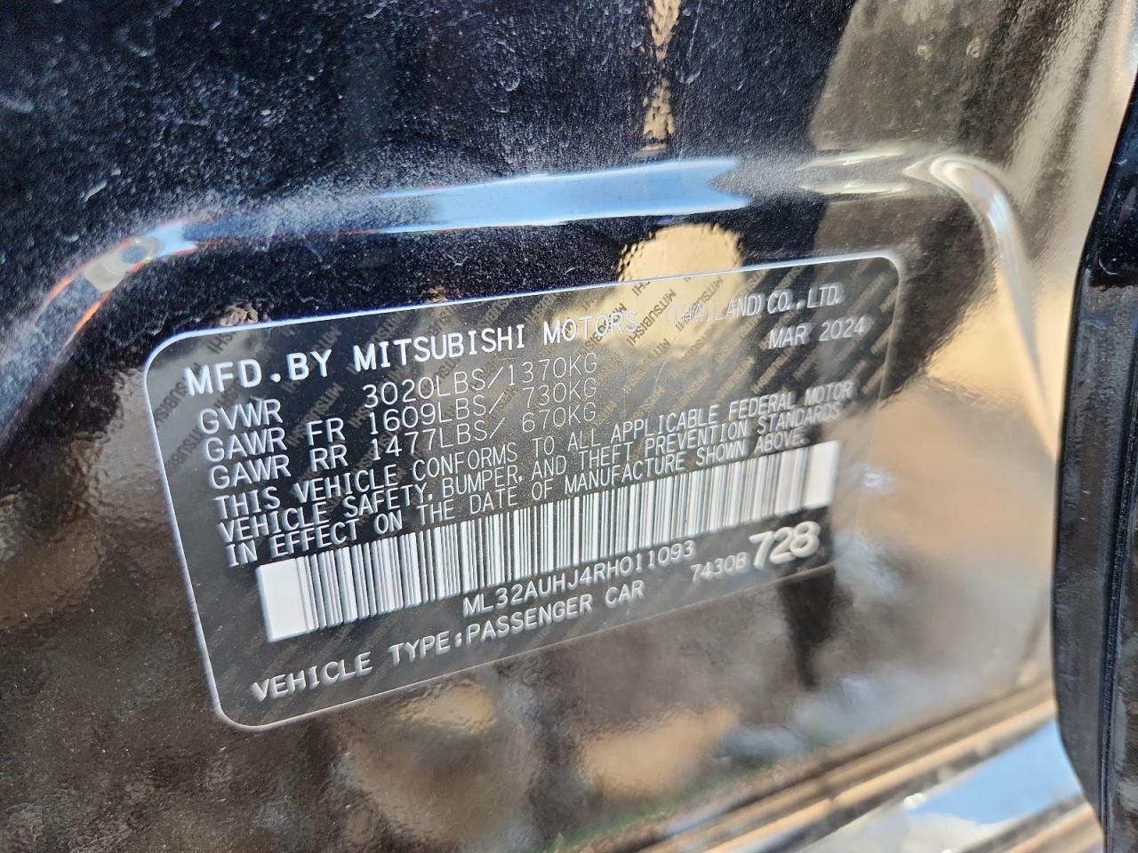 2024 Mitsubishi Mirage Es VIN: ML32AUHJ4RH011093 Lot: 86517205