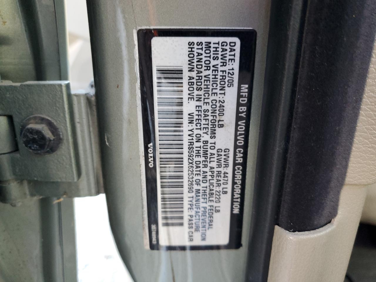 2006 Volvo S60 2.5T VIN: YV1RS592X62532690 Lot: 89844835