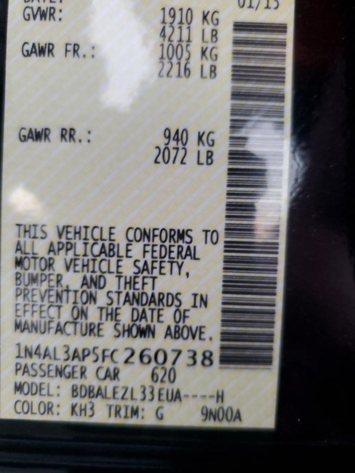 2015 Nissan Altima 2.5 VIN: 1N4AL3AP5FC260738 Lot: 86409725