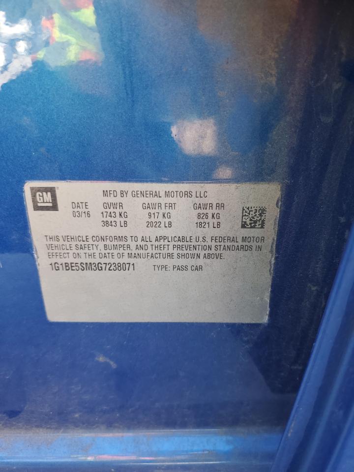 2016 Chevrolet Cruze Lt VIN: 1G1BE5SM3G7238071 Lot: 85365125