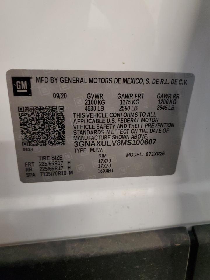 2021 Chevrolet Equinox Lt VIN: 3GNAXUEV8MS100607 Lot: 84756855