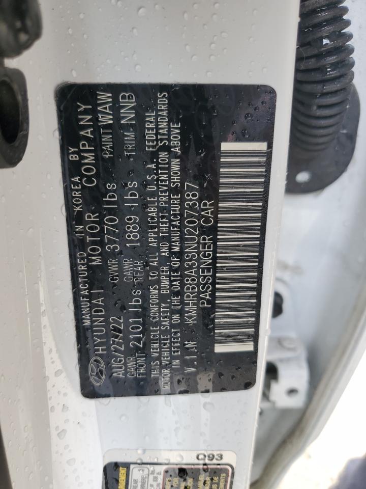 2022 Hyundai Venue Se VIN: KMHRB8A33NU207387 Lot: 85004565