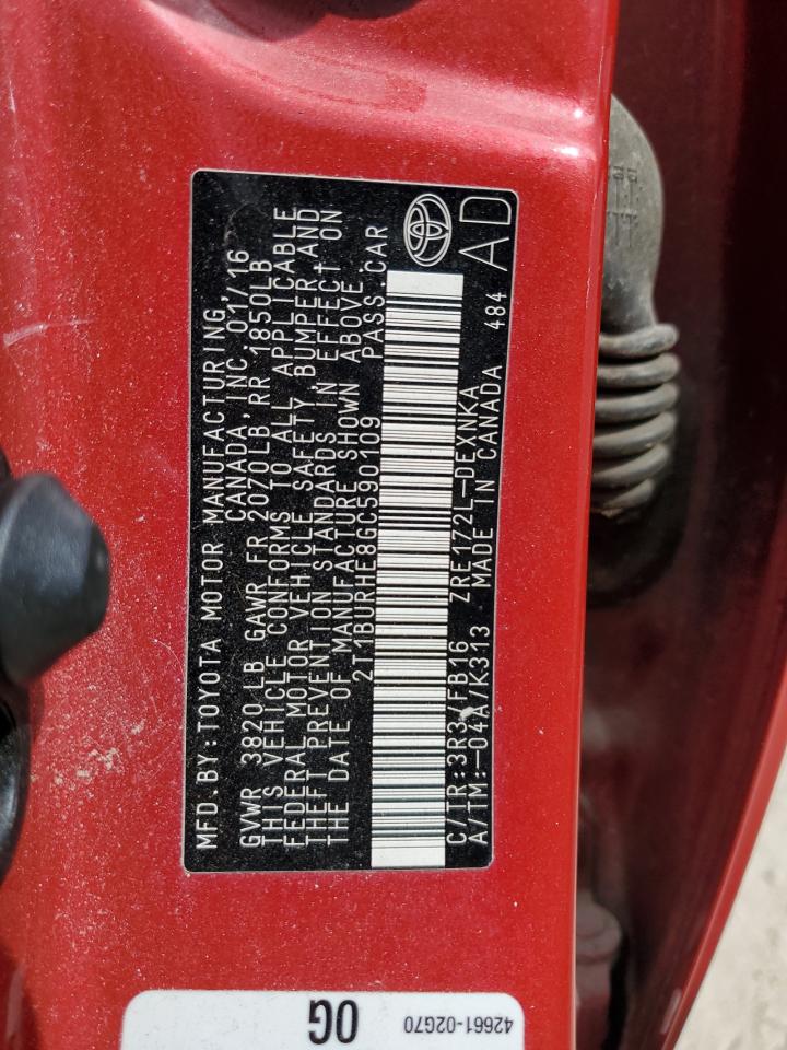 2016 Toyota Corolla L VIN: 2T1BURHE8GC590109 Lot: 85369695