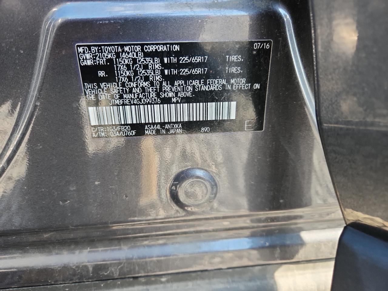 2016 Toyota Rav4 Le VIN: JTMBFREV4GJ099376 Lot: 84880155