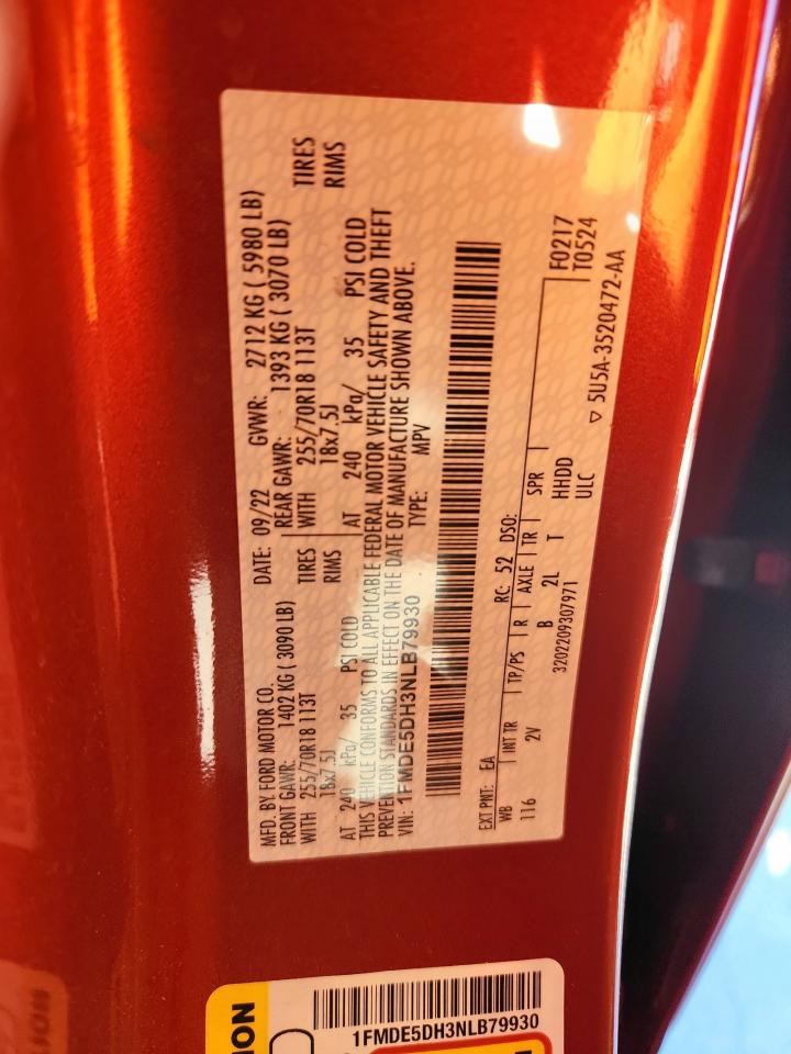 2022 Ford Bronco Base VIN: 1FMDE5DH3NLB79930 Lot: 90867085