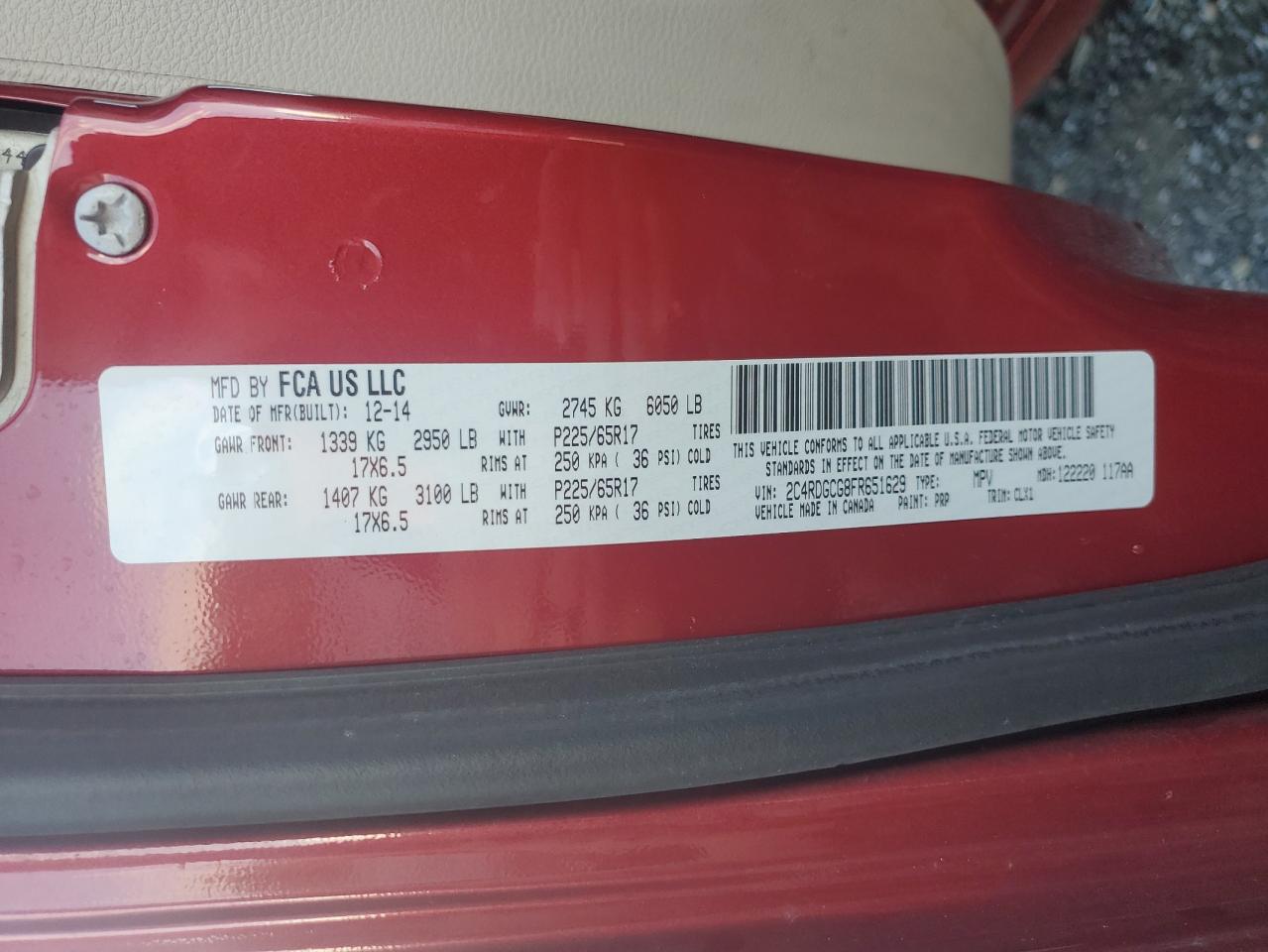 2015 Dodge Grand Caravan Sxt VIN: 2C4RDGCG8FR651629 Lot: 86233805